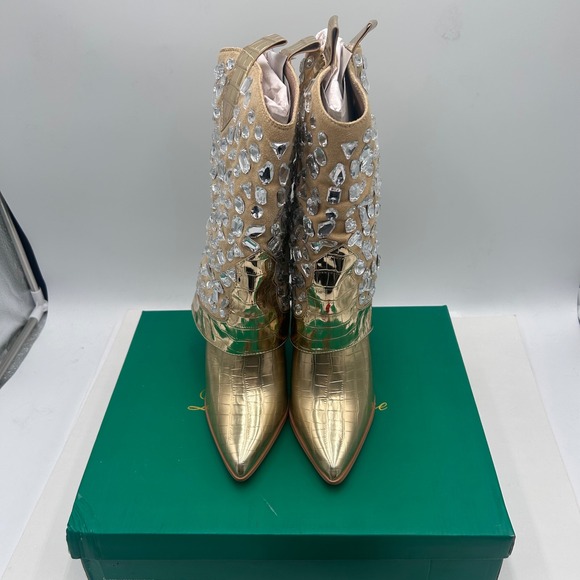 Lauren Lorraine Hana Gold Sparkle Embellished Rhinestone Western Boots Size 8.5 - Picture 9 of 9